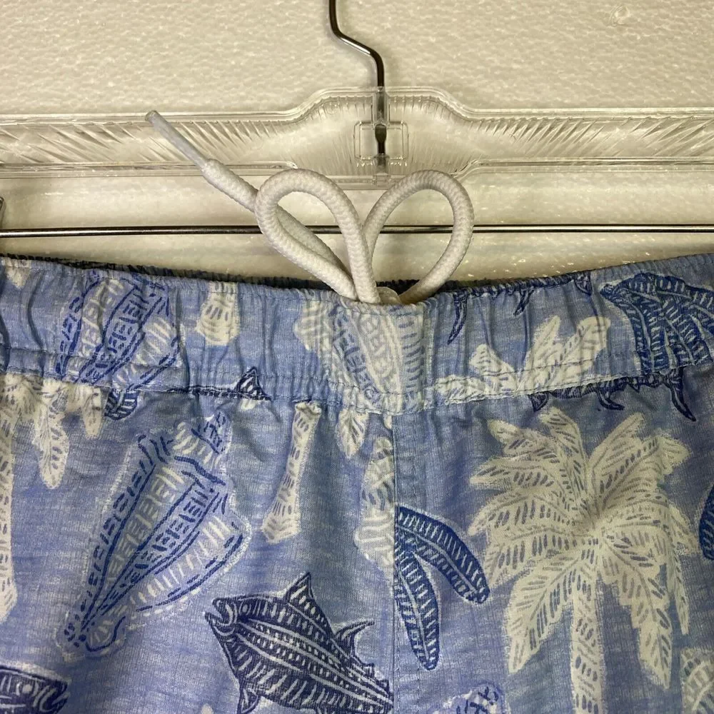 Vineyard Vines Swim Trunks Mens Size M Blue White lined Logo draw string elastic